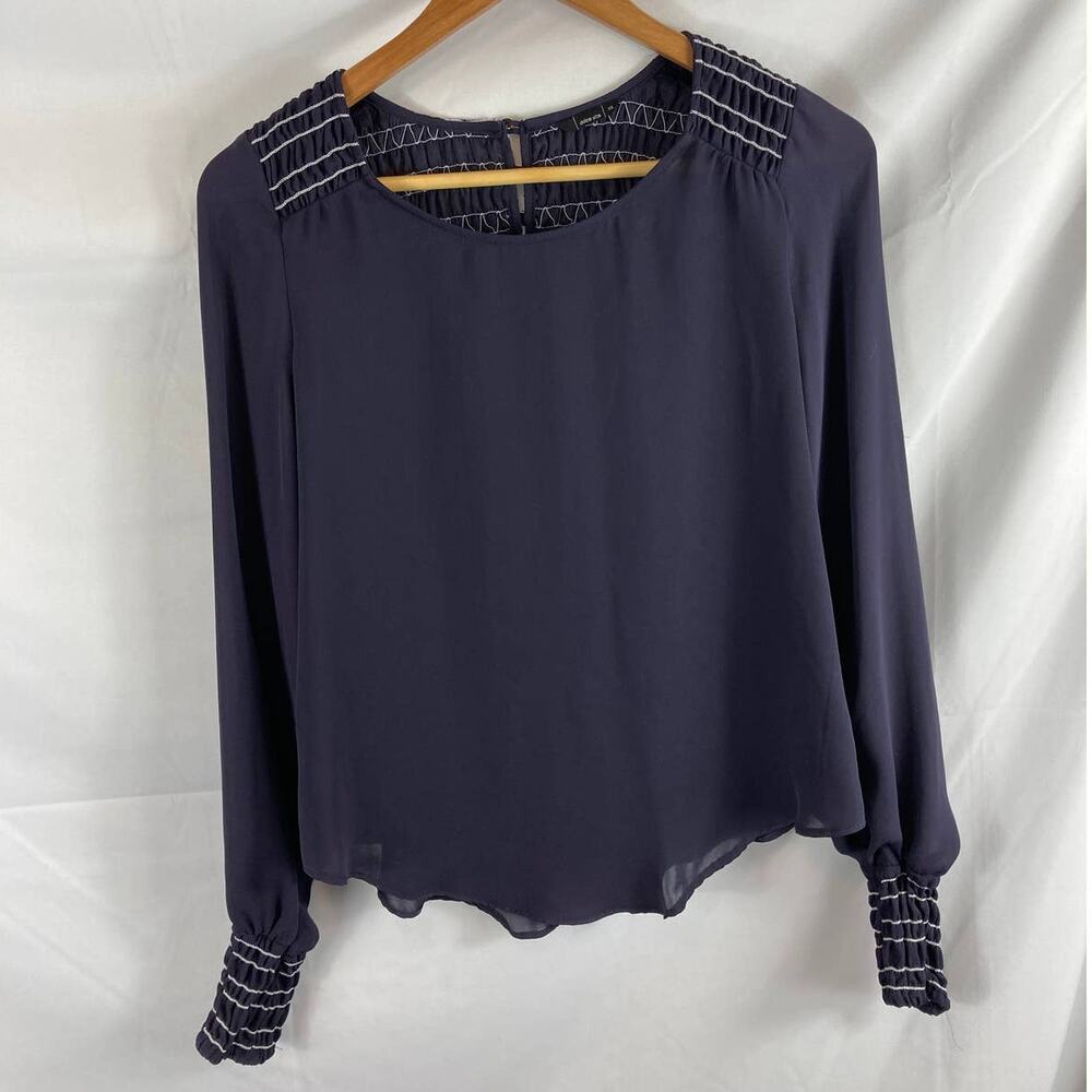 Dolce Vita Smocked Detail Long Sleeve Blue Blouse XS